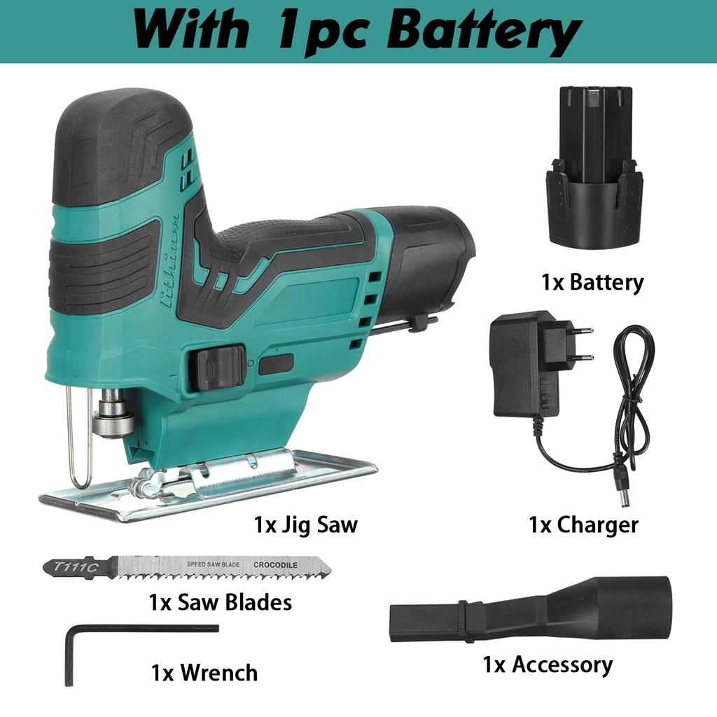 

12В 1080Вт Портативная электрическая пила Обрезная лобзиковая пила Аккумуляторные деревообрабатывающие электроинструменты Резак по дереву с 1/2 аккумулятором 1*Battery