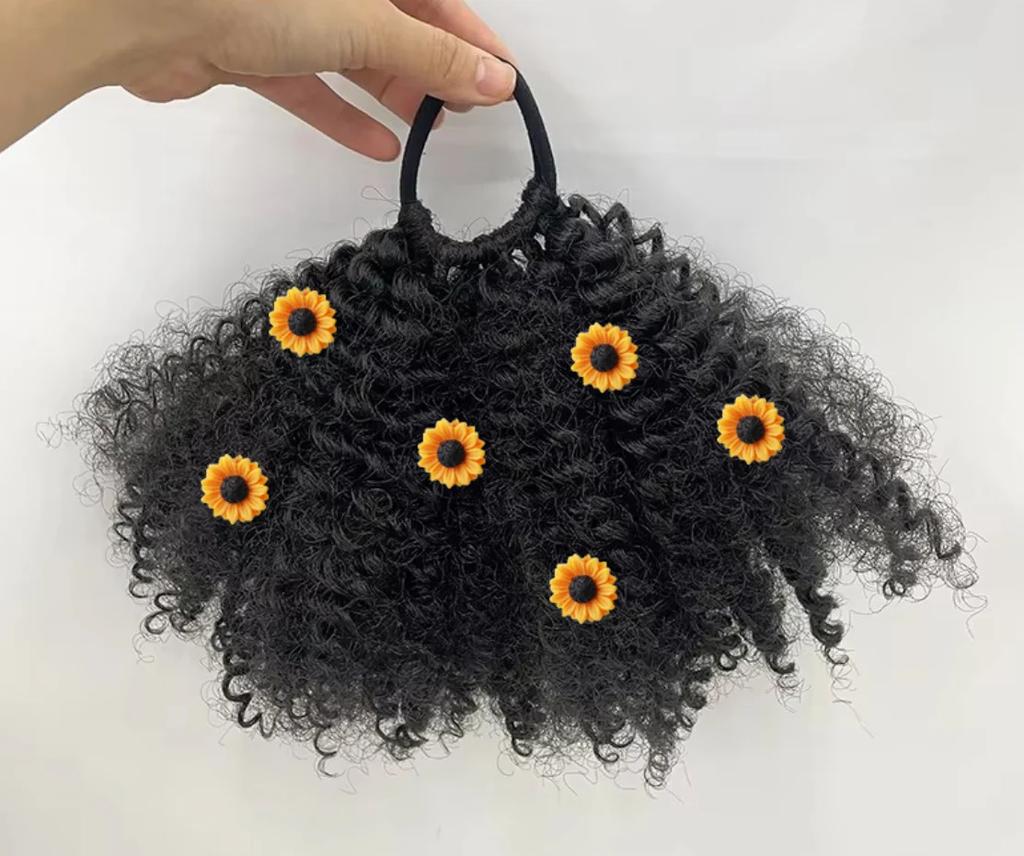2pcs/ Luxury Kids Hair Buns Kids Afro Puff Soft Like Natural Human Hair Hand Feel Marley Kinky Bulk for Hair Girl with Elastic