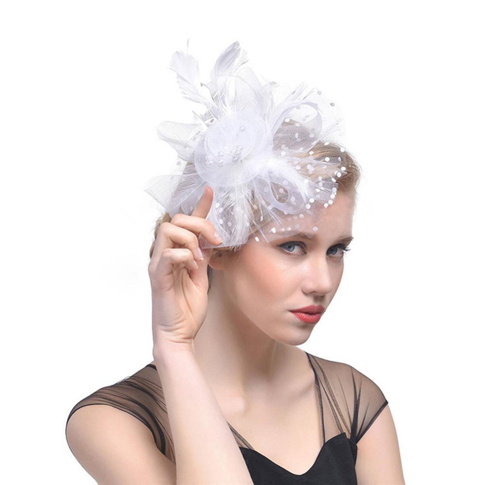 Lady Elegant Exquisite Little Hat Feather Flower Headdress Hair Ornaments for Wedding Banquet
