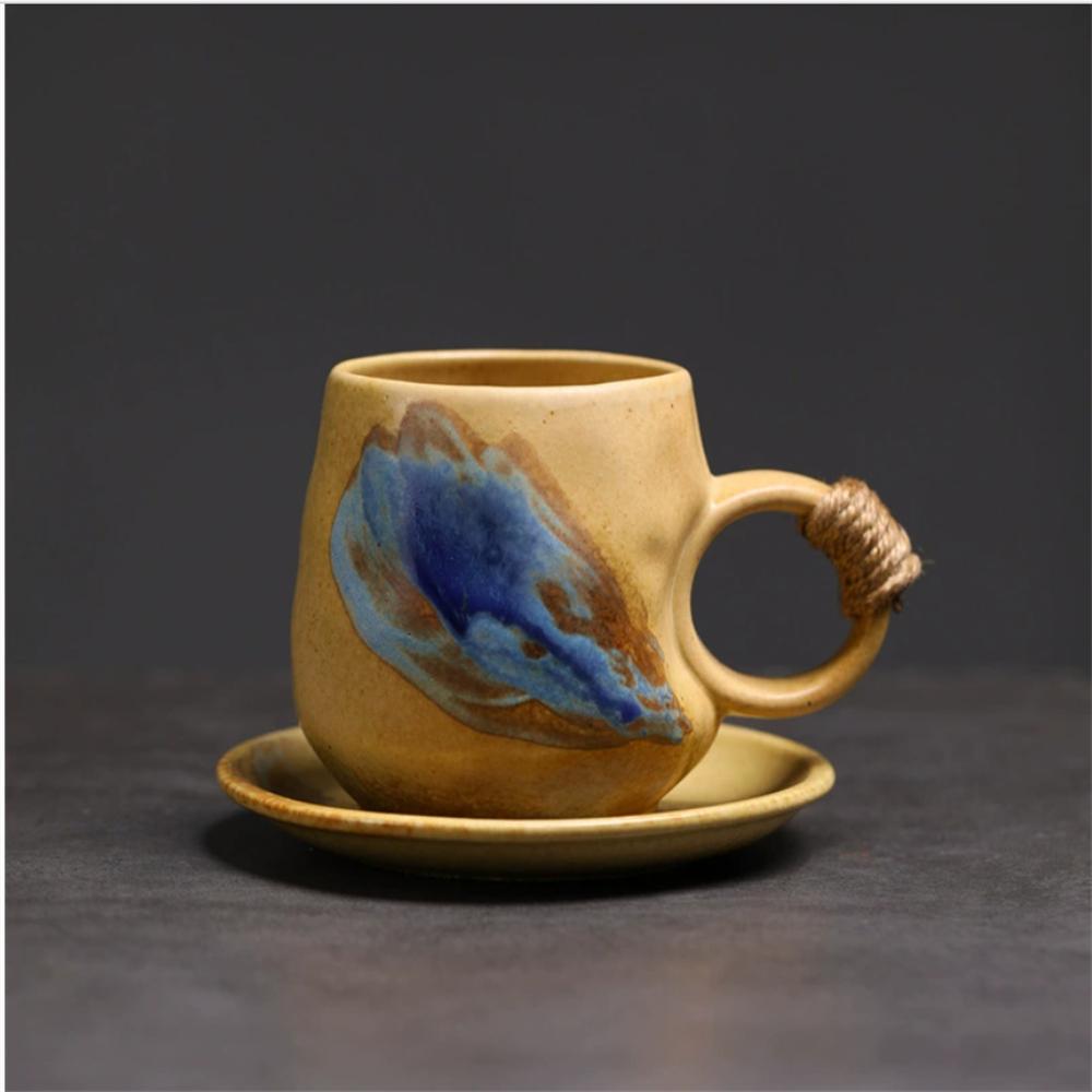 1X Japanese Style Creative Retro Ceramic Coffee Cup Mugs Saucer Set Tea Coarse Coffee Milk Cups Mug
