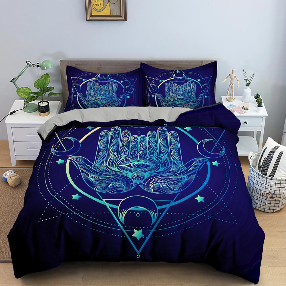 Set Copripiumino Mano di Fatima King Size Nero Dorato Set Biancheria da Letto Lusso Stampa Mano d'Oro di Fatima Boho Hippie 2/3pz Copripiumino