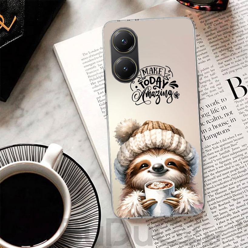 Animal Cute Cartoon Sloth Coffee Cover For Xiaomi Poco X7 X6 X5 Pro X3 Nfc F7 Ultra Phone Case F6 F5 X4 F4 Gt F3 M6 M5S M4 M3 Pr