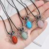 Spider-Shaped Bohemian Amethyst Pendant Necklace with Natural Crystal and Alloy Inlay