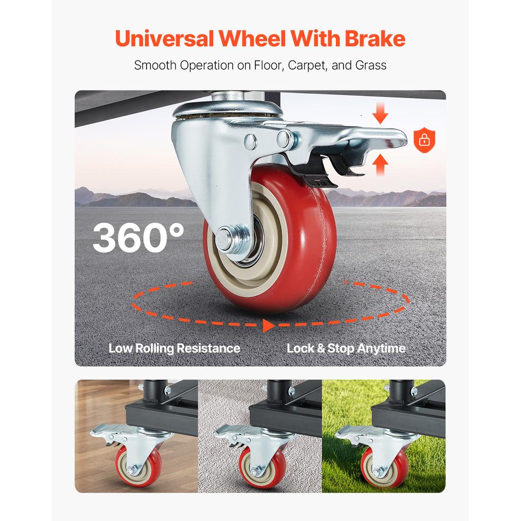 SucceBuy 300LBS Folding Chair Rack Cart L-shape Horizontal Placement with Rubber Wheels Metal Chair Storage Dolly for 25 Chairs