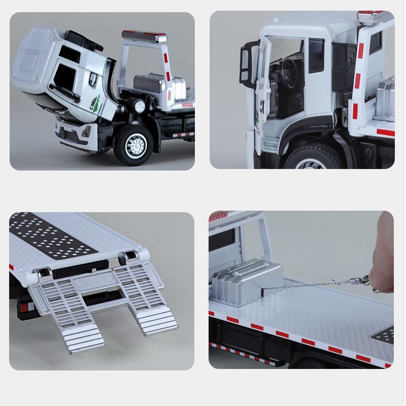 1/32 Trailer Tow Platform Truck Toy Car Model Diecast Vehicle Miniature Pull Back Sound & Light Educational Collection Gift Kid