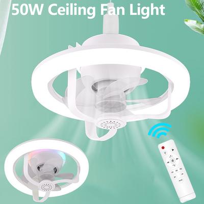 50W Ceiling Fan with Light E27 Converter Base Ventilator LED Lamp Fan w/Remote Control Smart Silent Fans for Bedroom Living Room