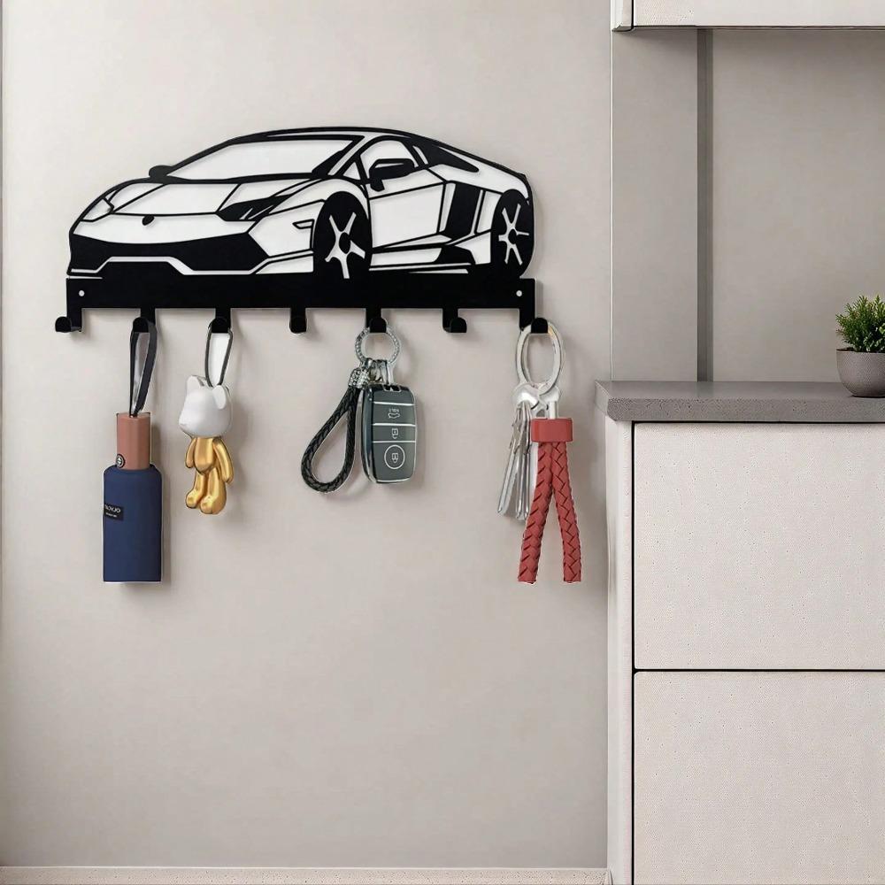 Modern Black Metal Key Holder Wall Mount Entryway Organizer Car Keys Mail Rack Hallway Front Door Foyer Home Decor Durable Sleek Wall Hooks