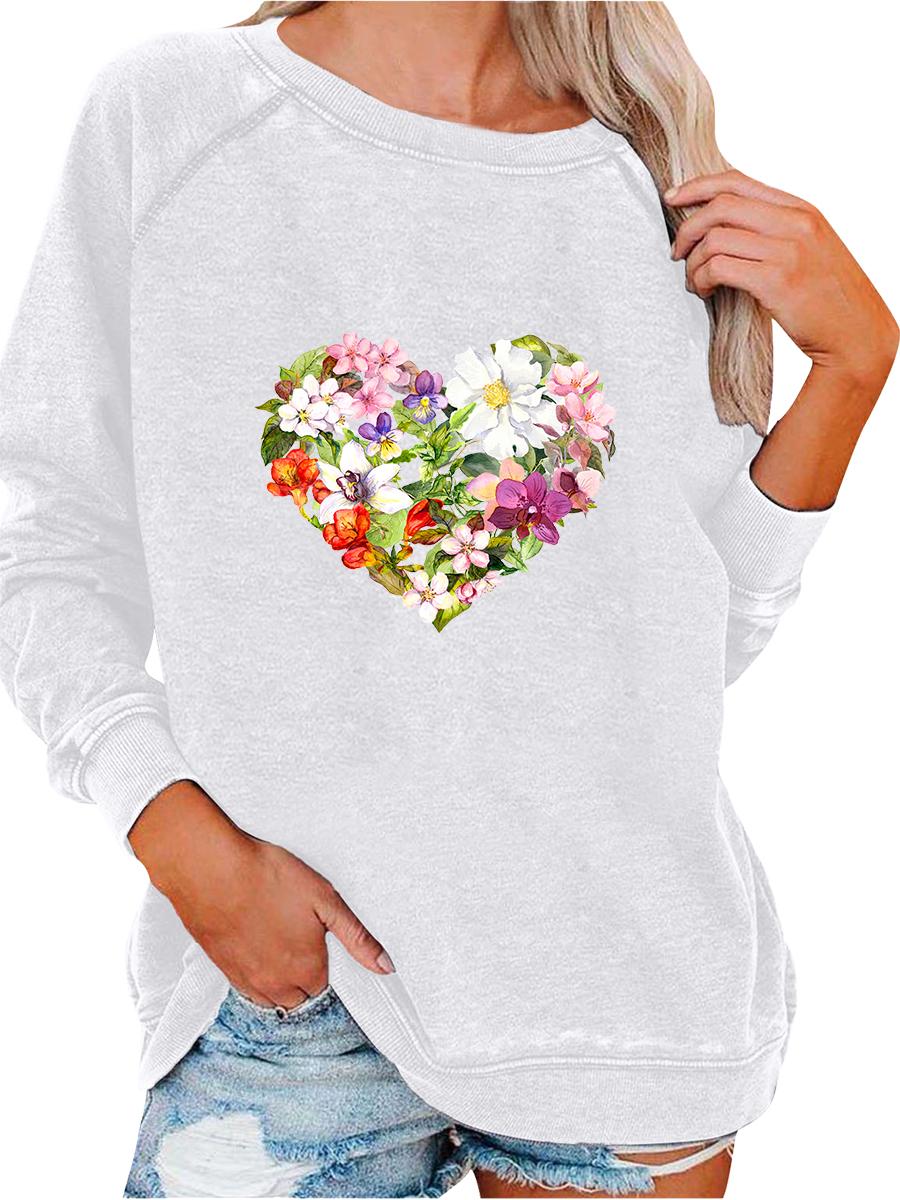 Ladies Spring/Fall Sweatshirt Women s Oversized Pullover Sweatshirt Fashion Flower Print Top S
