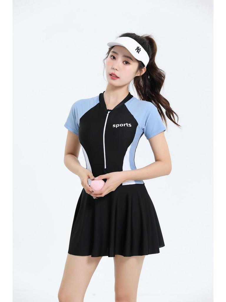2025 Women's Slim One-Piece Swimsuit: New Skirted Style, Quick-Dry, Conservative, Ideal for Vacations and Hot Springs