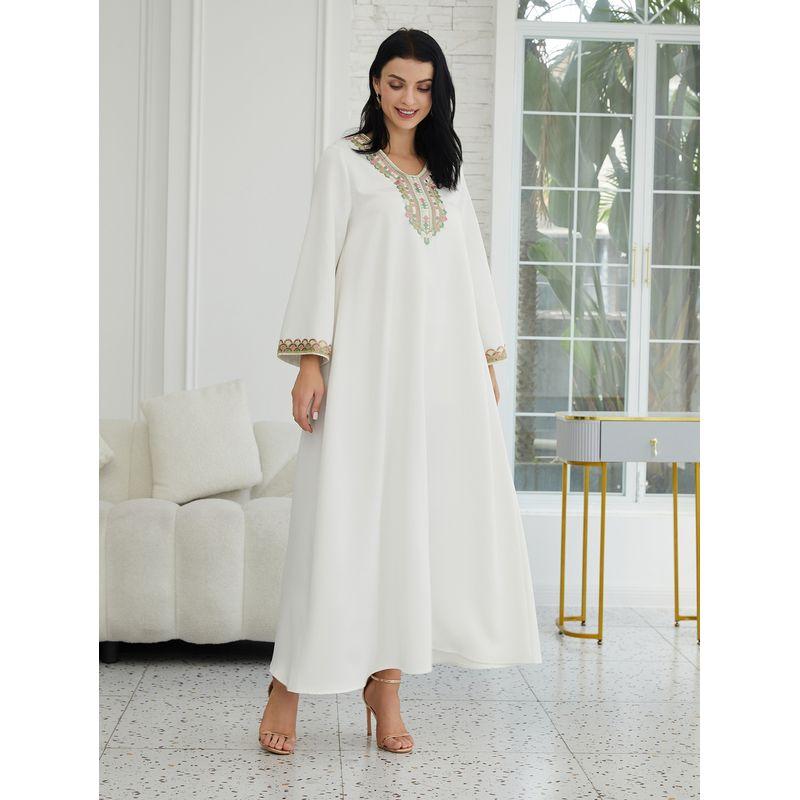 

Новое Ближневосточное Дубай Этнический Стиль Пэчворк Кружевное Платье-Халат С Принтом Пэчворк Платье White 2XL