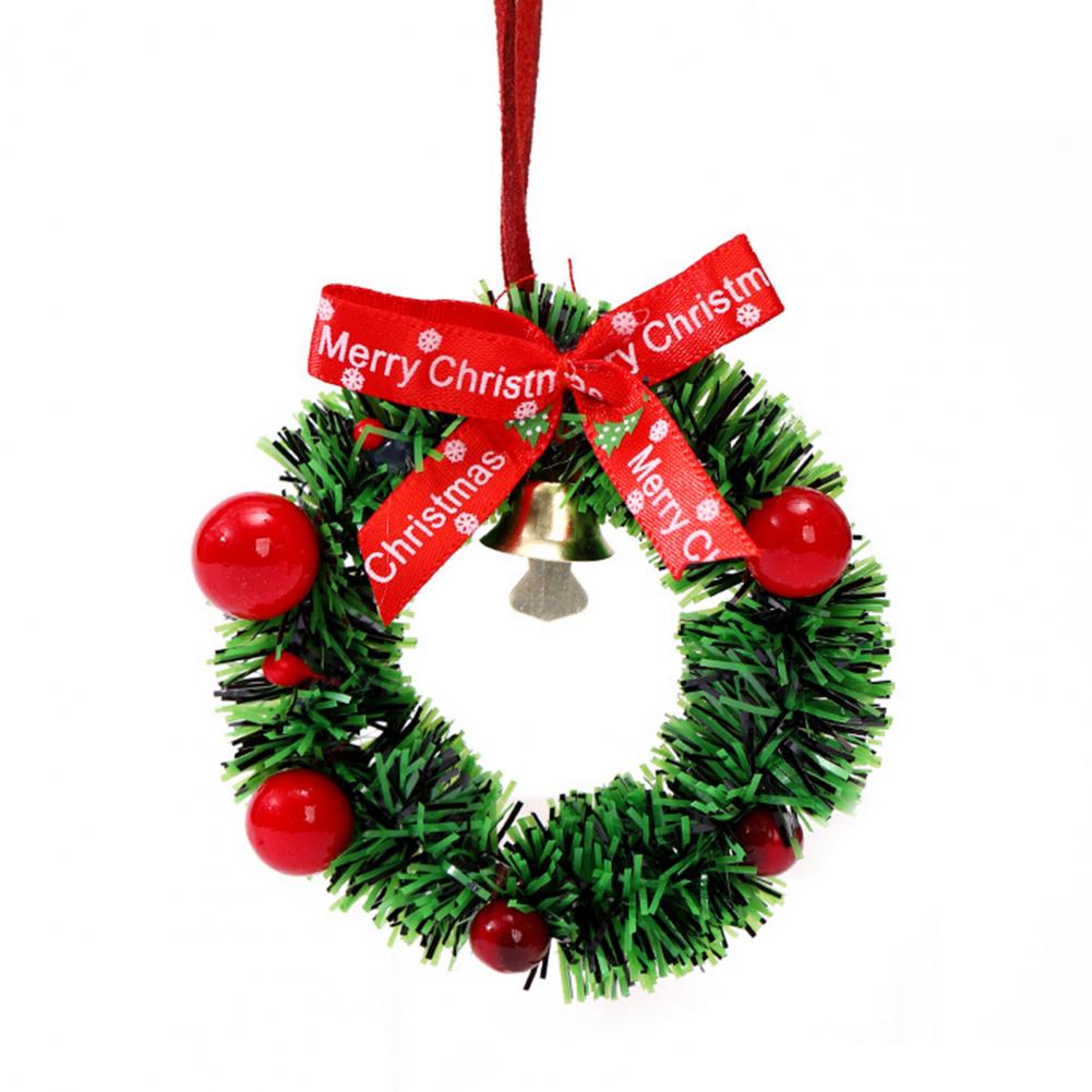 Weihnachtsdekoration Festlicher Mini-Weihnachtskranz mit Schleife Glocke Künstliche Grünpflanzendekoration für Baum Tür Wand Feiertagshaus