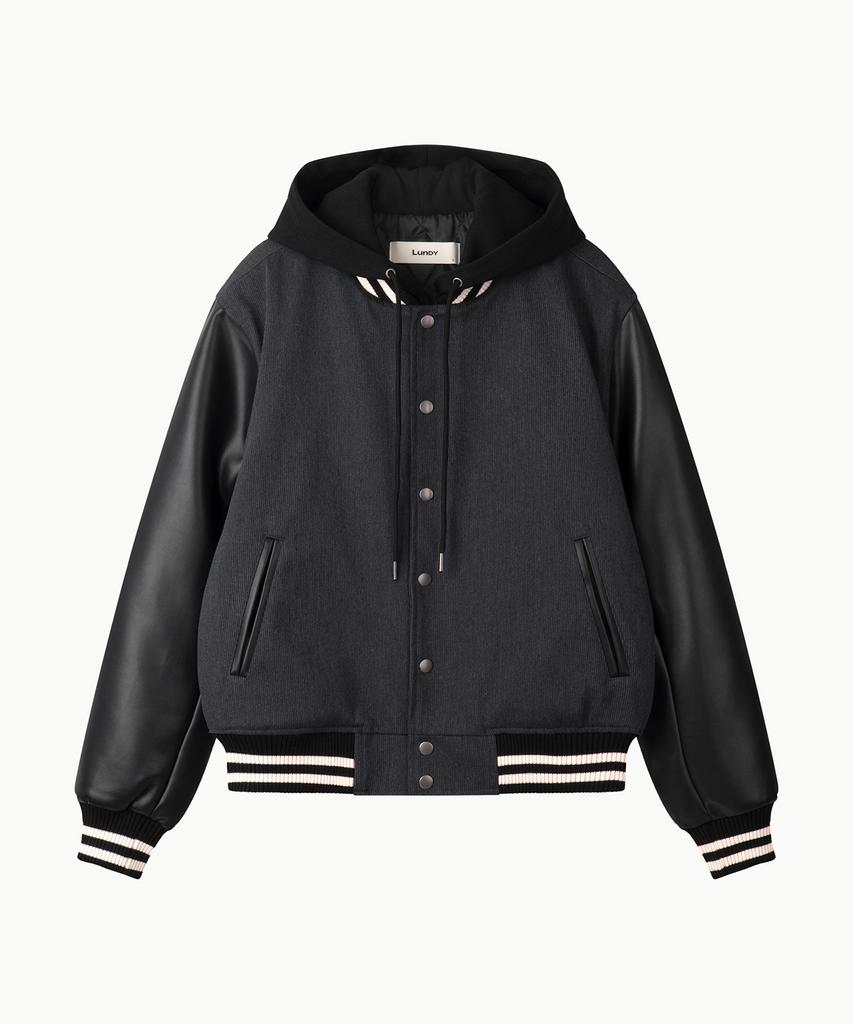 Lundy Tone Corduroy Varsity Jacket - Black