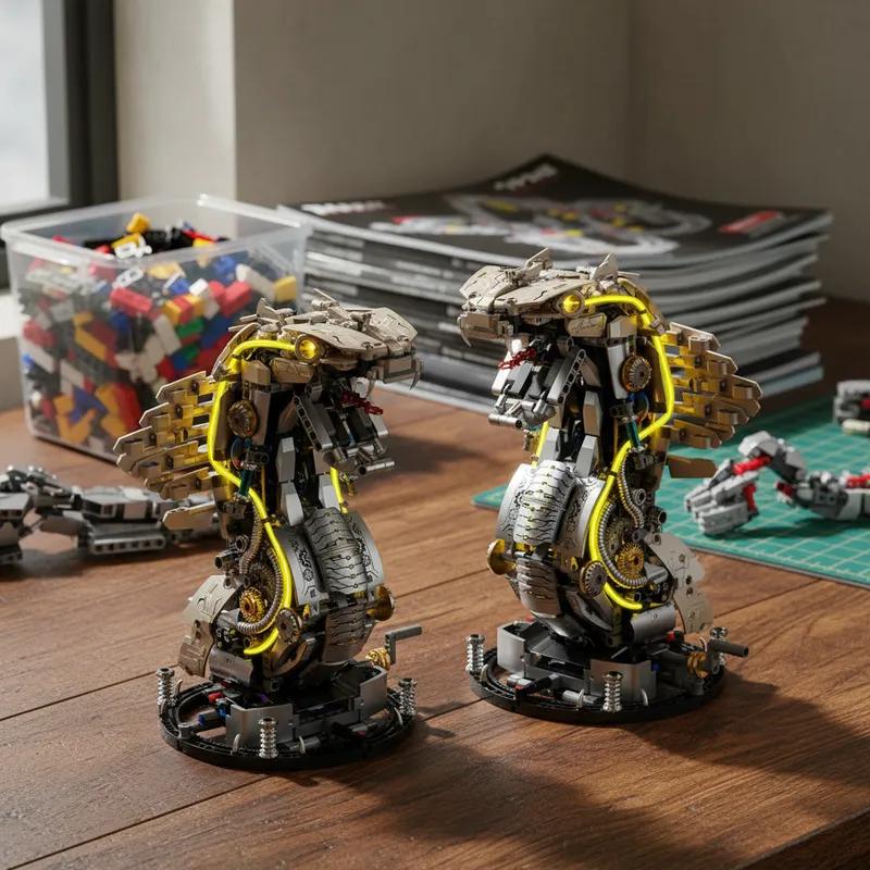 1186 Teile Mechanische Kobra Bausteine Tier Serie Leuchtend Kreatives 3D Ornament Weihnachtsgeschenk Erwachsene Kinder