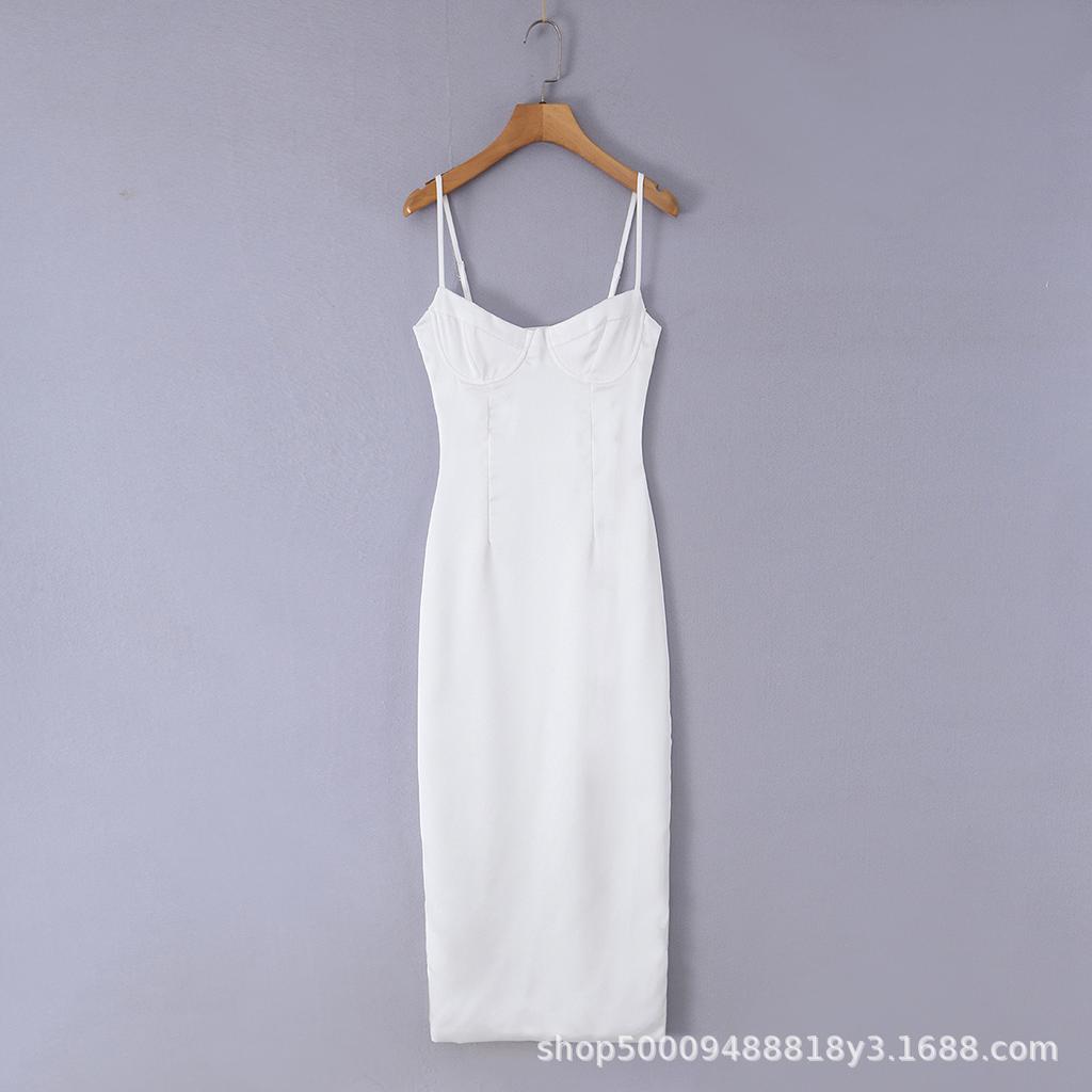 Summer new French romantic strap steel tray suspender long dress split sexy dress dress
