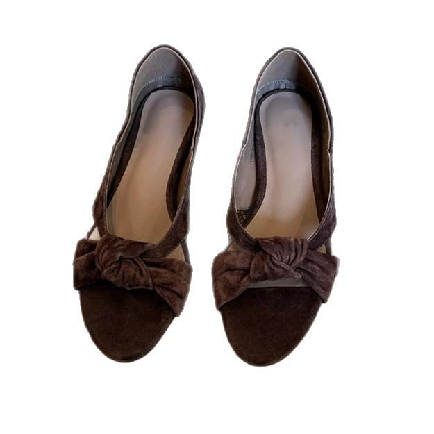 Sheepskin version~ Vintage niche suede kinked cross with open-toe bag heel sandals women's summer thick heel round head cool slippers
