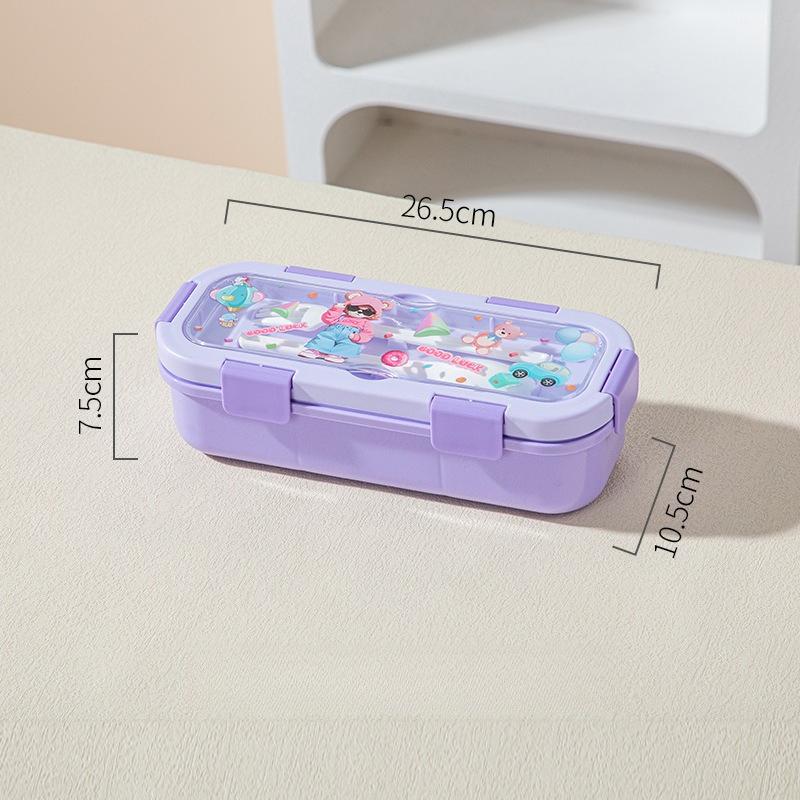 Cartoon Lunch Box Safe Rectangle Shape 304 Stainless Steel Office Workers Compartment Rectangle Container Food Preservation