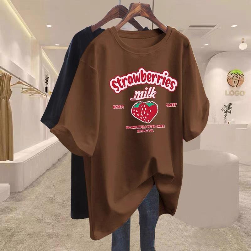 

White cotton short-sleeved T-shirt women s 2025 spring new loose large size cartoon printed half-sleeved t-shirt top tide XXXXL темно-коричневого кольору