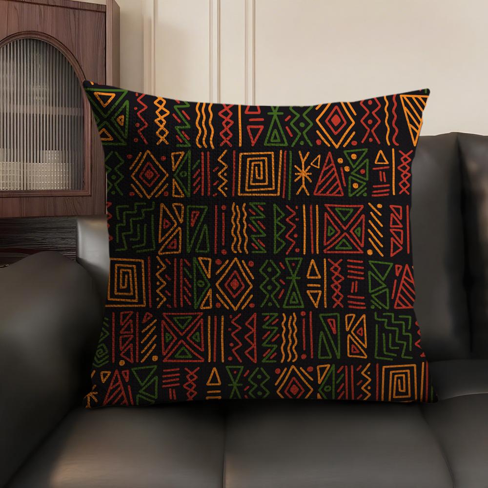 African Tribal Pattern Cushion Cover Summer Breathable Linen Organic Fabric Double-Sided Printing Sofa Pillow Case Home Decor