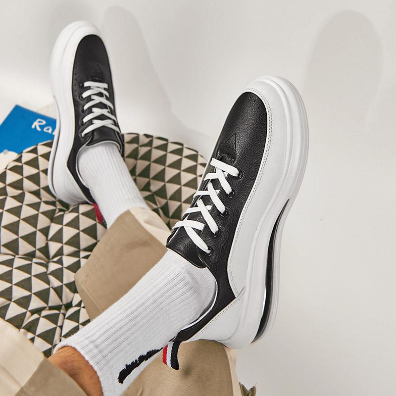 mens casual black white shoes lace-up flats platform shoe breathable original leather sneakers young street style footwear male