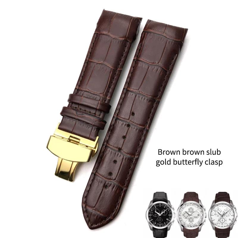 Curved End 22mm 23mm 24mm Genuine Leather Watchband for Tissot T035 T 035617 627 Cowhide Watch Strap Butterfly Clasp Men Tools