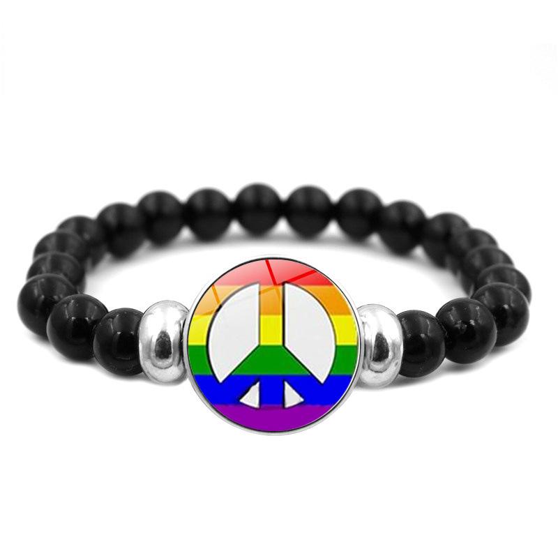 LGBT Rainbow Snap Bracelet Vintage Jewelry Black Beaded Bracelet for Women Men Couple Gift