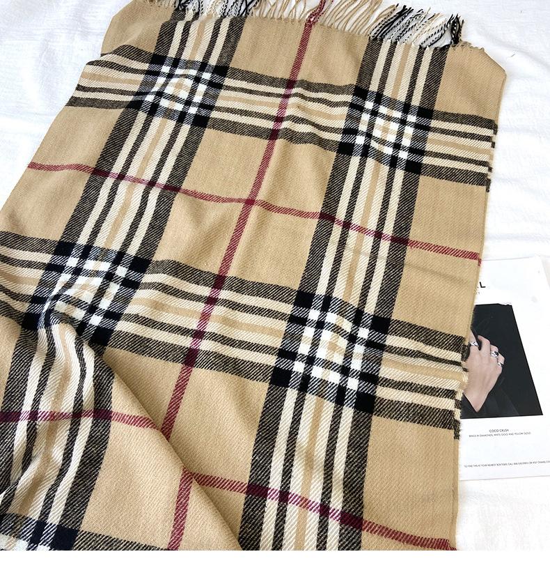 Scarf Women's Autumn and Winter Shawl Dual-purpose Medium and Long Imitation Cashmere British Plaid Warm Fringed Scarf