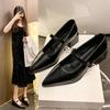 Retro Style Thick Heel Women Mary Jane Shoes Fashion Shallow Pointed Toe Ladies Comfort Office Pumps Footwear