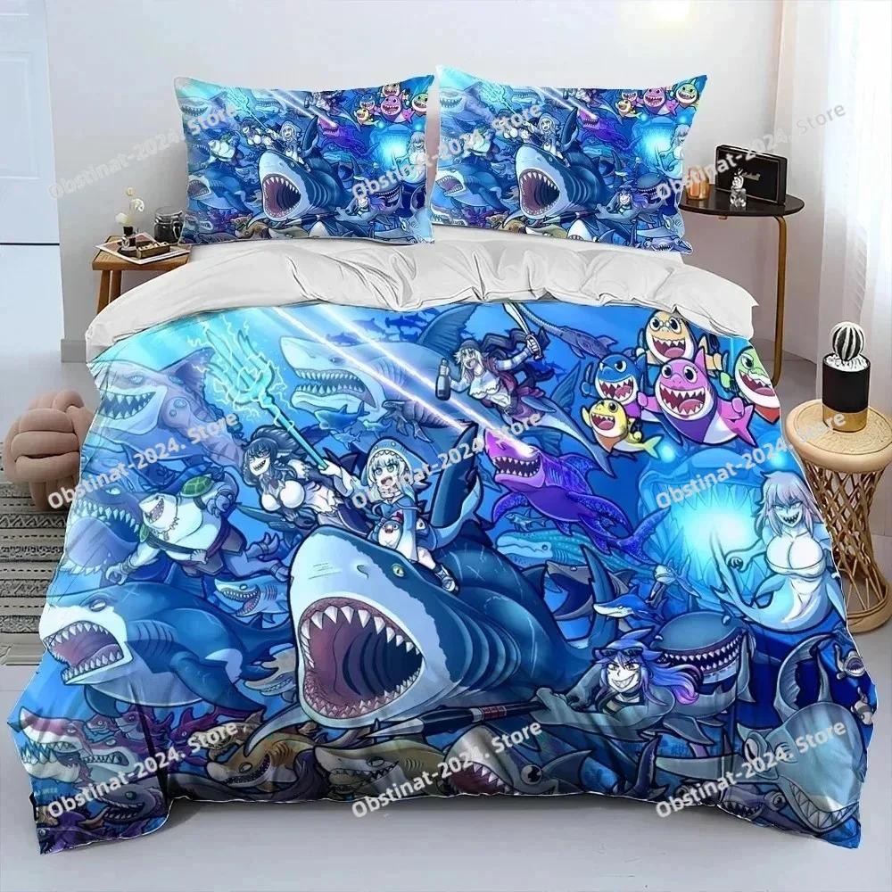 Lovely Gawr Gura Holive Anime Shark Beding Set Printed With Pilowcase Bed Soft Duvet Cover Soft Single Double Quen Super King-Sized Dimensionsd