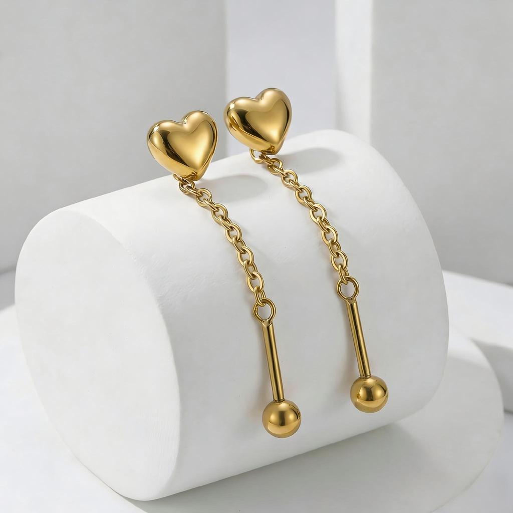 Bow Heart Drop Earrings for Women, Dainty Long Chain Threader Earrings , Minimalist 18K Gold Plated Temperament Jewelry