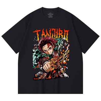 230 Gsm 100% Cotton Demon Slayer V86 Tanjiro Print Unisex Heavy Cotton T Shirt