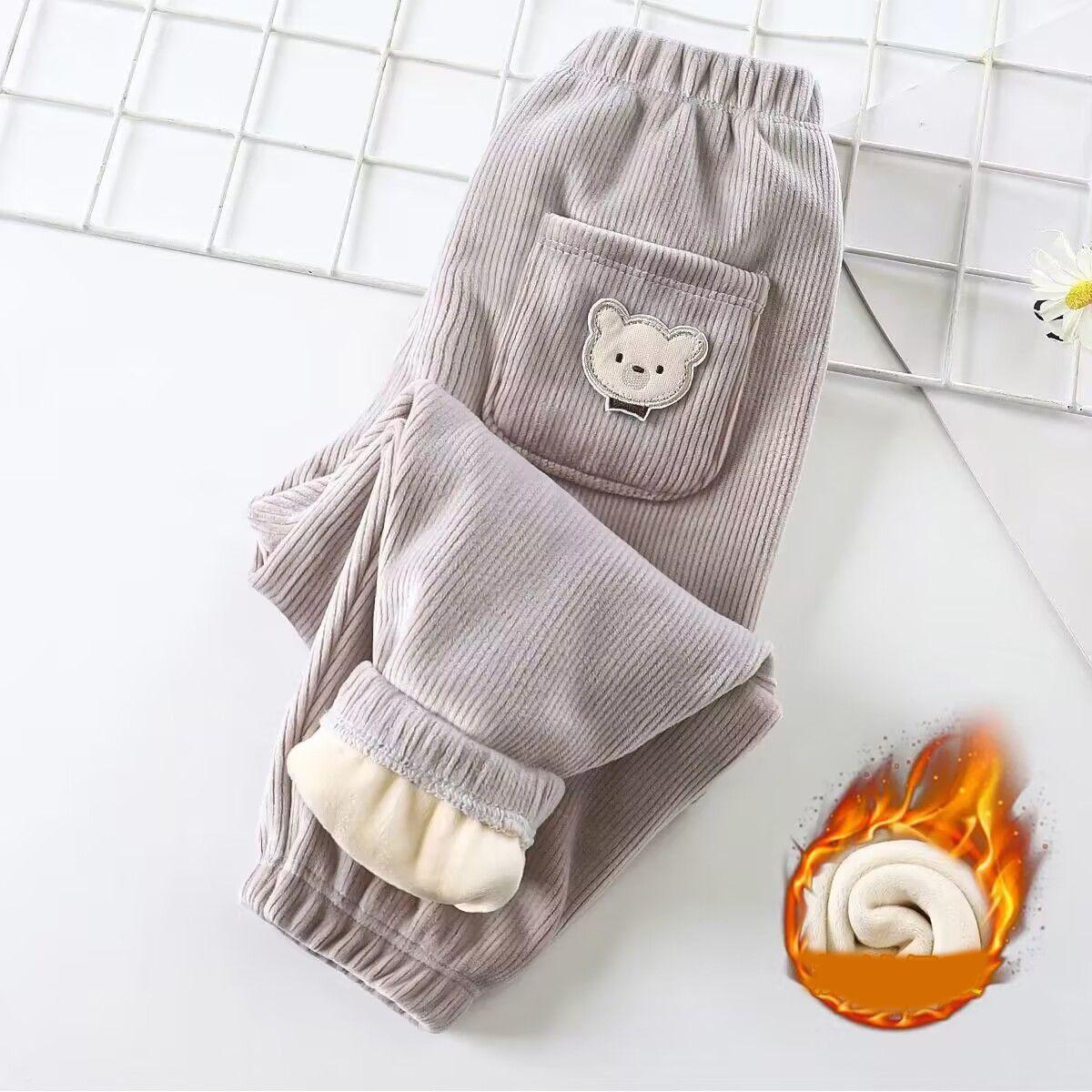 Herbst Winter Kinder Plüsch Dicke Warme Hose Baby Jungen Hose Warm Halten Niedliche Bär Mädchen Hose Kinderkleidung 130cm grau