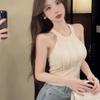 Summer Sexy Hot Girl Pearl Off-Shoulder Halter Knitted Vest Women's Base Layer Inner Wear Short Sleeveless Top