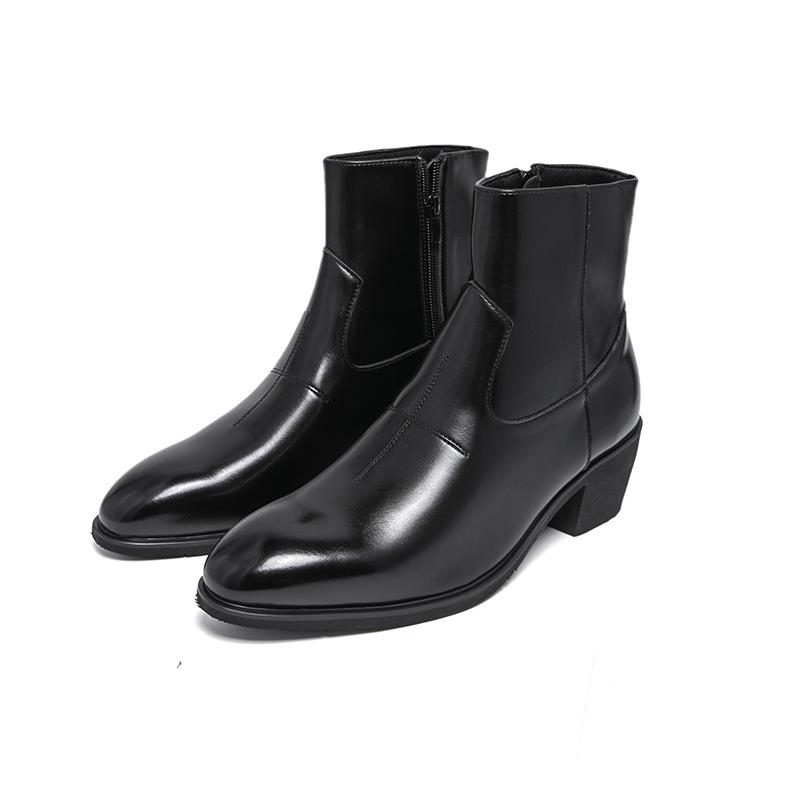 

Men s Black Pointed Toe High-Heeled Martin Chelsea Boots with Zipper Size 43 чёрный