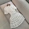 French Retro Polka Dot Waist Dress Short-sleeved Round Neck Splicing Double-layer Pleated Skirt Pendulum Girly New