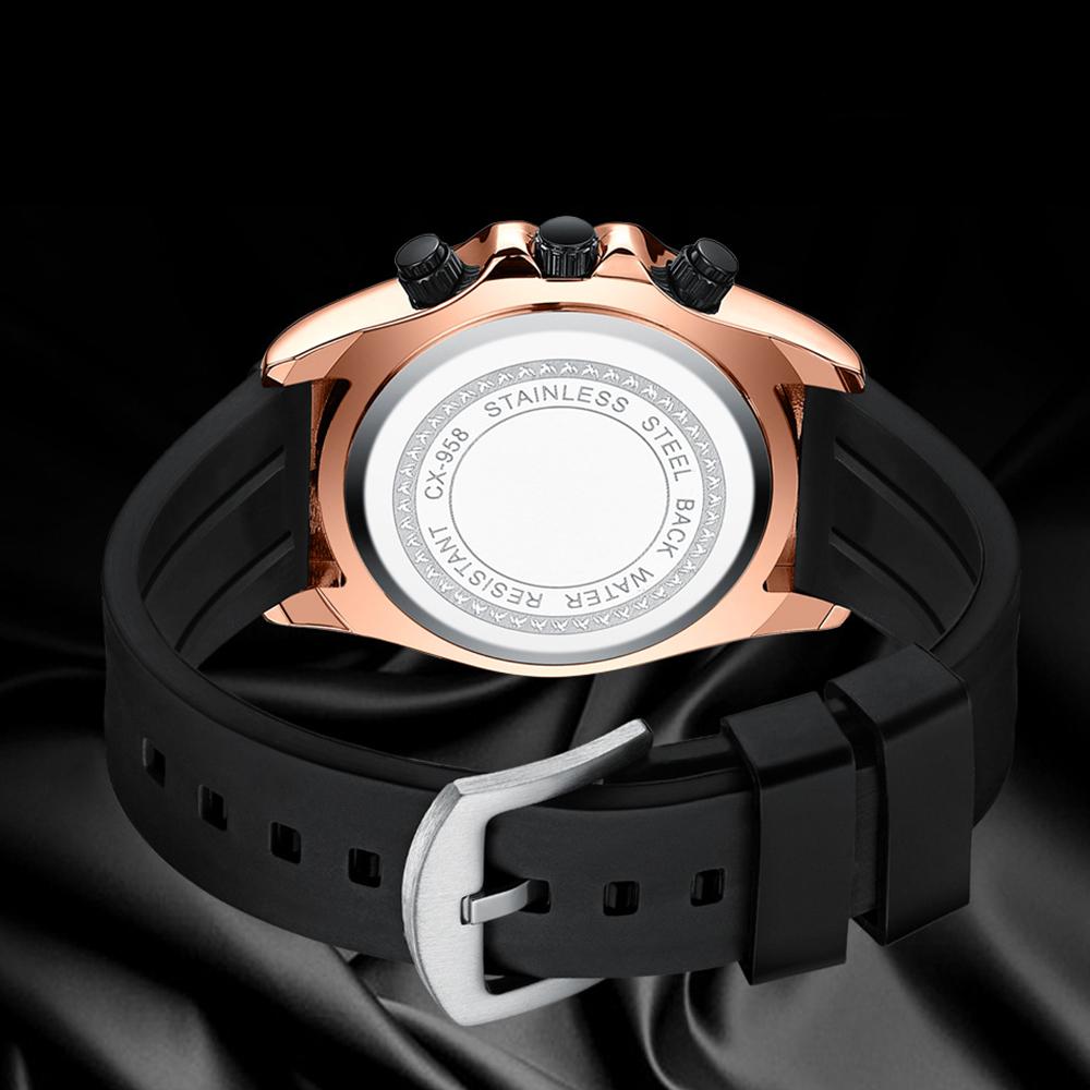 CHENXI Multi-functional Sports Silicone Strap Man Watch Moon Phase Waterproof Chronograph Business Casual Quartz Men's Watches