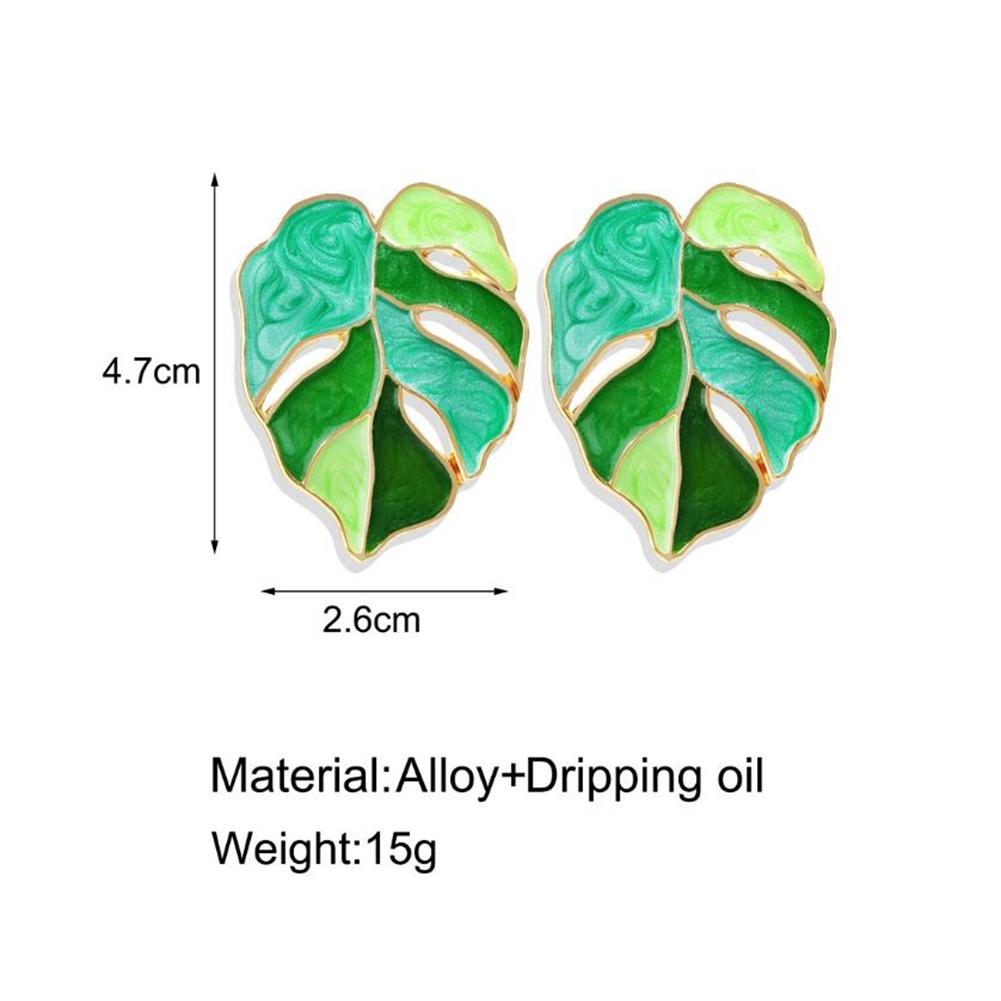 1 Pair Of Women Earrings Alloy Bohemian Style Drop Oil Green Leaf Earrings
