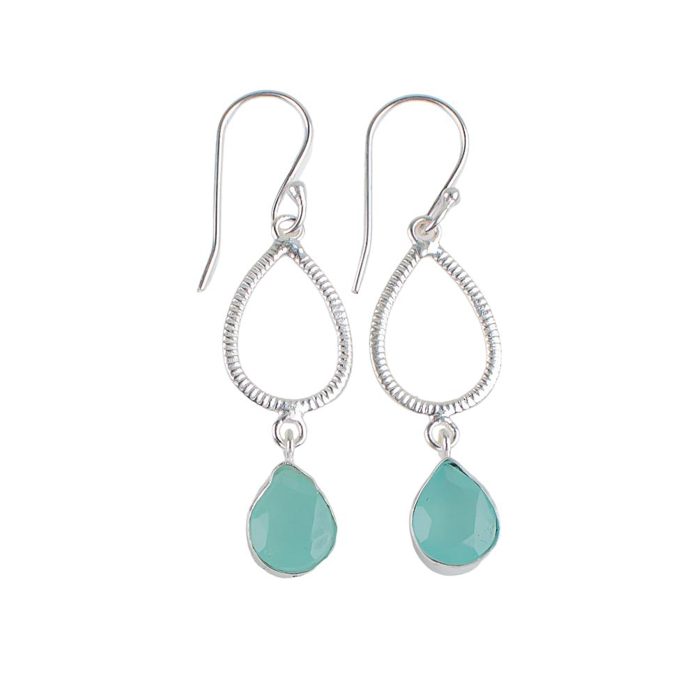 Aqua Chalcedony Gemstone 925 Sterling Silver Jewelry Handmade Earrings 1.90" EE-16-15
