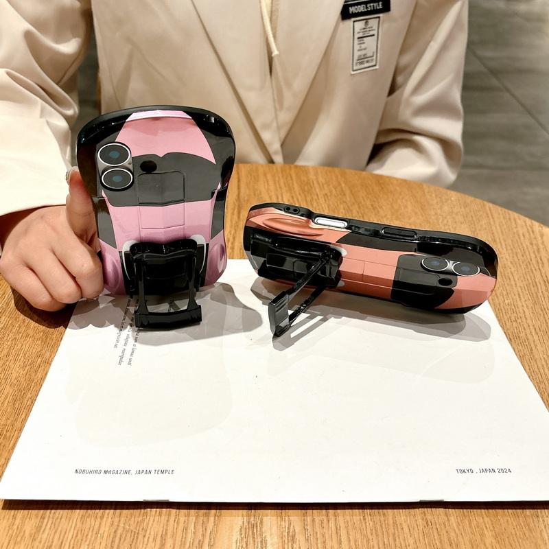 3D Car Shape Cool Glossy Phone Case For iPhone 16 Pro Max 15 Pro 14 13 12 11 Slim Hard PC Hybrid Silicone Soft Edge Shockproof Bracket Back Cover