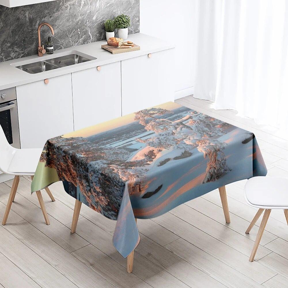 Winter Snow Tablecloth Beautiful  Anti-fouling Waterproof Rectangular Kitchen Table Home Decoration