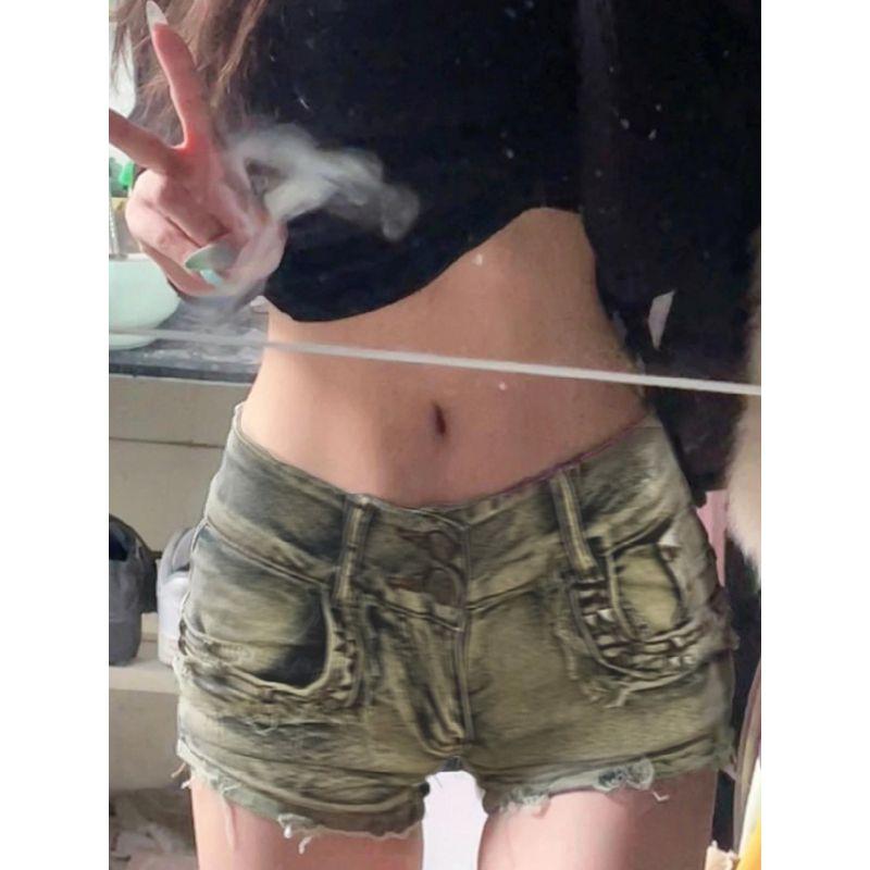 

Fashion Style Y2g Sexy Sexy Low Waist Hot Pants Women s Summer Stylish Rivet A- line Sheath Denim Super Short Shorts Tide Yellow mud color S [Suggested 40.00 kg-47.50 kg]]