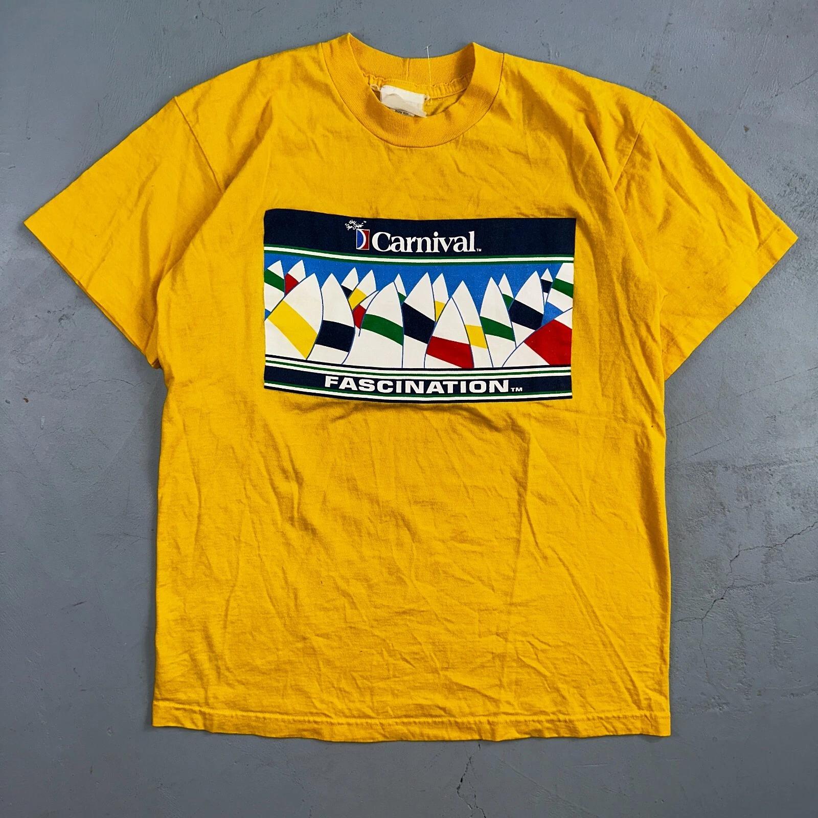 

Carnival Fascination Yellow VTG T Shirt Travel Sail Boats Single Stitch Large 4XL