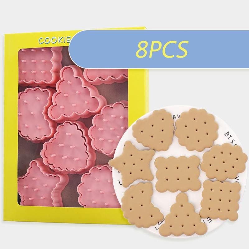 8 PCS Biscuit Cutters Eco-Friendly Printing Baking Tool Cookie Cutters Cookie Moulds Plastic Material 8 Different Shapes