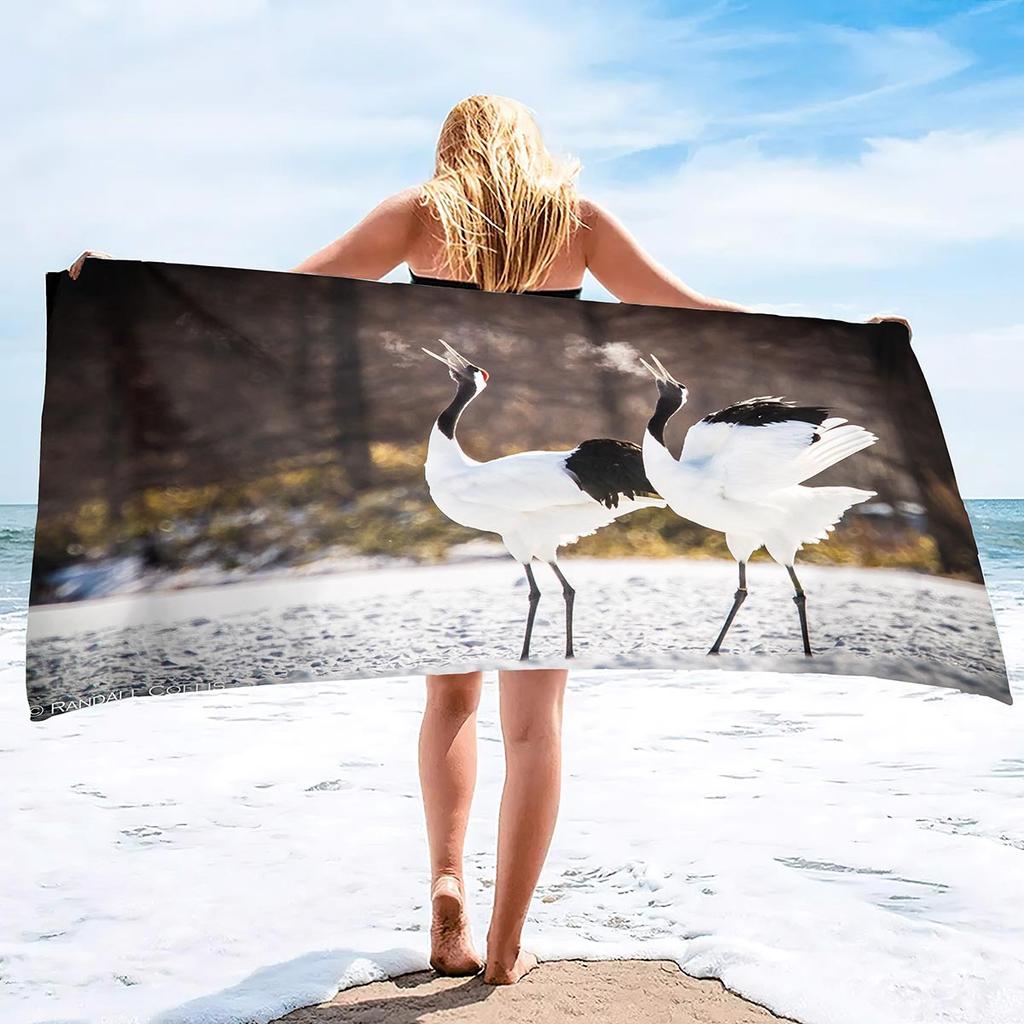 Red-Crowned Crane Series Seaside Vacation Beach Towel Swimming Bath Towel Microfiber Sports Towel