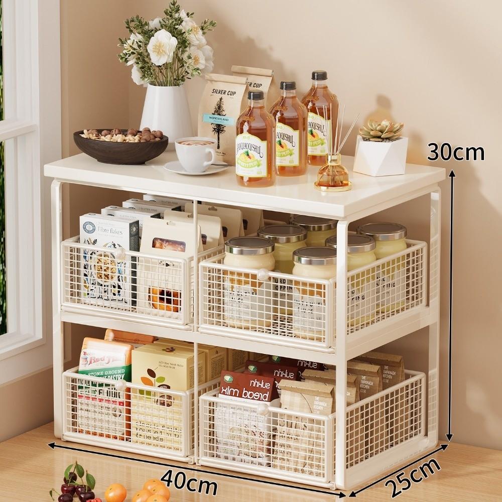 Multi-Layer Metal Storage Rack Solid Wood Countertop Storage Rack Kitchen Countertop
