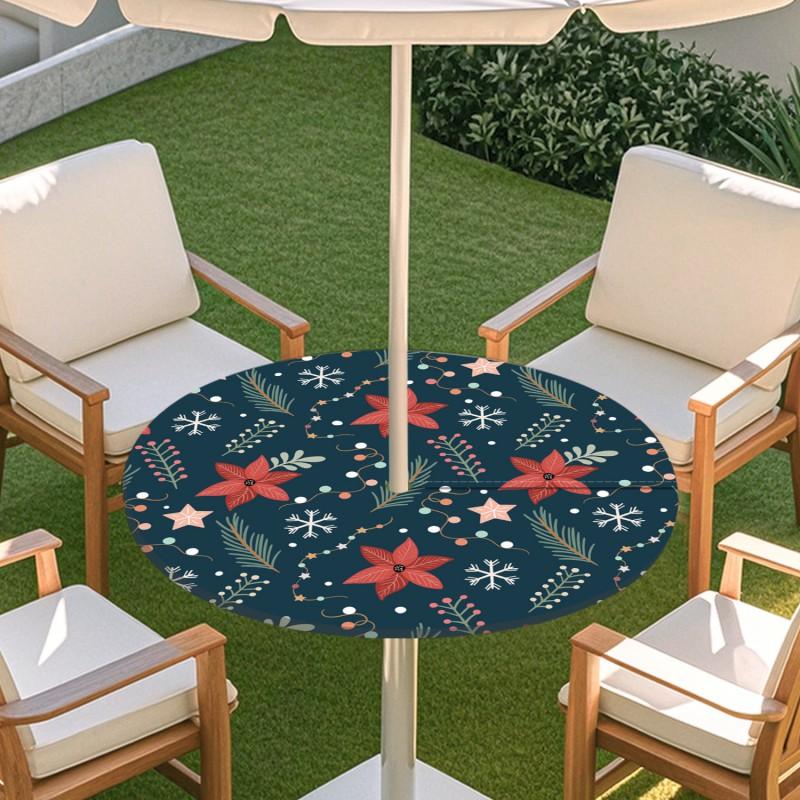 Outdoor Round Table Cover With Geometric Waterproof Elastic Hem Patio Garden Deck