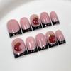 10pcs Nude Pink Handmade Press On Nails Short Square Bow Flower Diamond French Tip Fake Nails