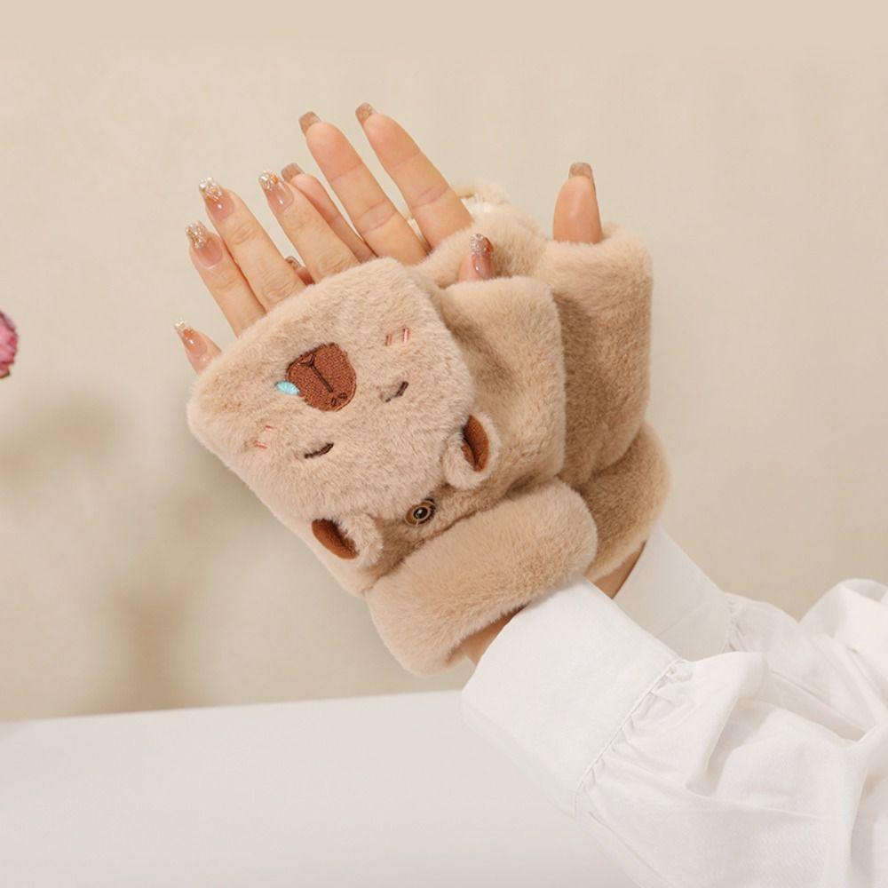 Capybara Gloves Half Finger Women Mittens Kawaii Plush Gloves  Male