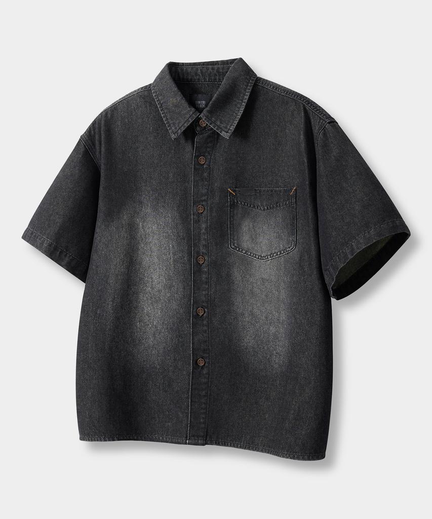 Dimiteulibeullaeg Bio-Washed Crop Denim Short Sleeve Shirt_2 Color