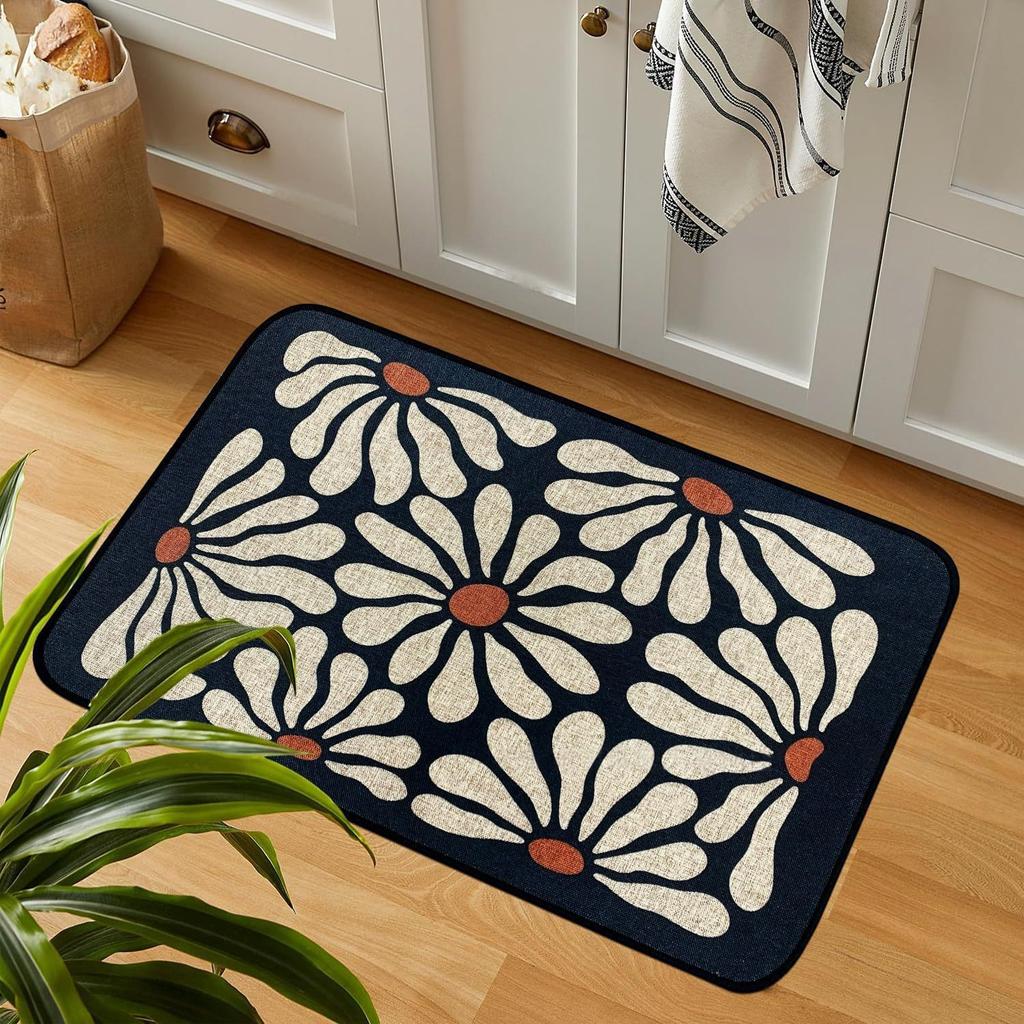 Blumen-Bodenmatte im Retro-Stil, schmutzabweisend und pflegeleicht, saugfähige und schnell trocknende Badezimmer-Bodenmatte