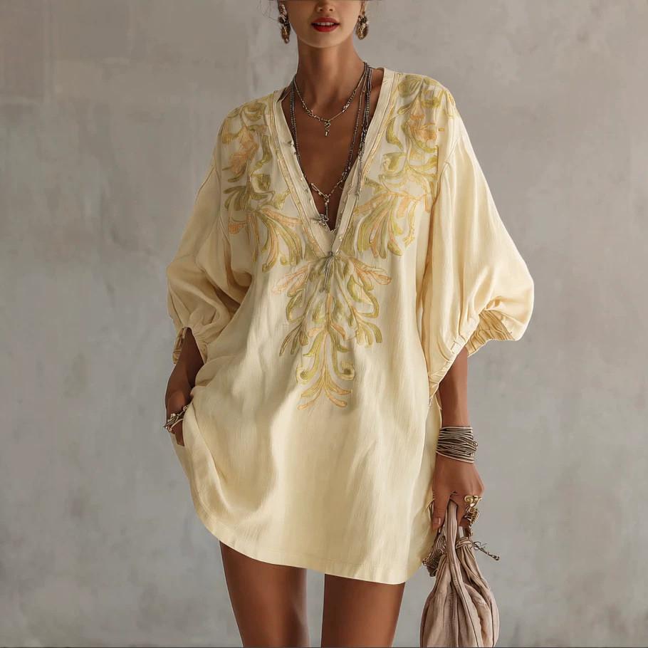 Street Style Mini Dress With Deep V Neck Floral Print For Summer Casual Wear
